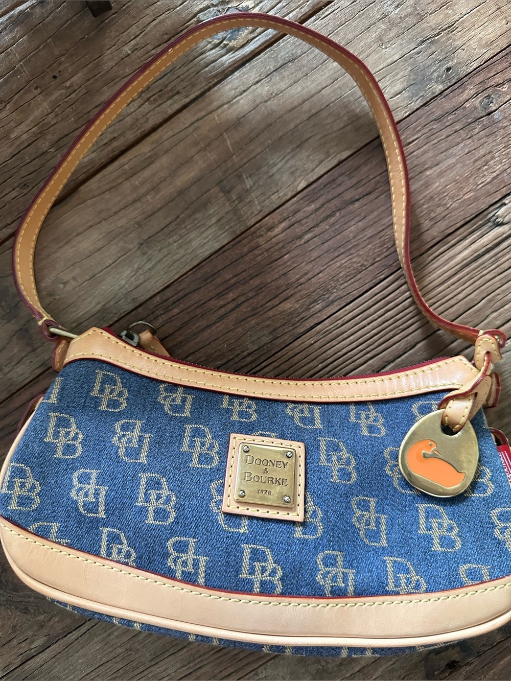 Vintage Y2K Dooney & Bourke Signature Denim Small Zip-Top Shoulder Bag